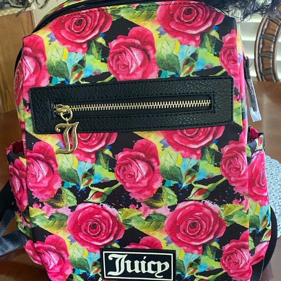 Juicy Couture Black Multi Rose Good Sport Backpack NWT - Picture 4 of 15